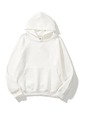 Nemere 3 Iplik Pamuklu   Kapşonlu Sweetshirt - Beyaz