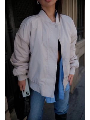Nemere Cepli Bomber Ceket Mont - Beyaz