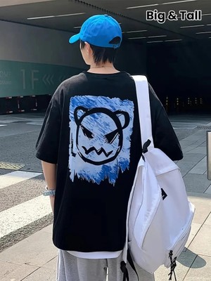 Nemere 20/1 Penye Compack Bisiklet Yaka Kore Tarzı Sevimli Ayı Baskı Kısa Kol   T-Shirt - Siyah