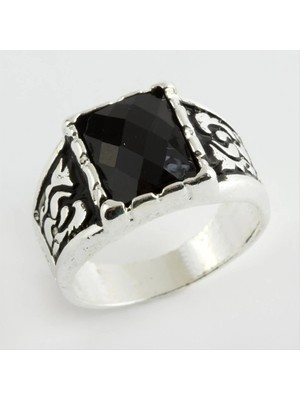 Kristal Taşlı Metal Erkek Yüzük Nemere