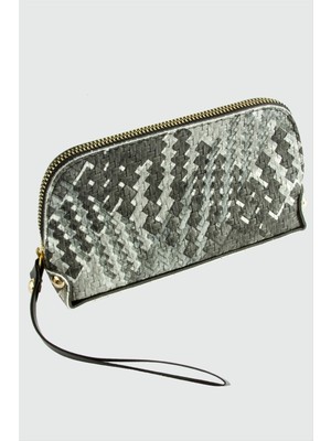 Gri Hasır Desenli Dikdörtgen Deri Cüzdan Nemere