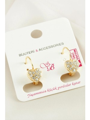 Kalp Taşlı Klipsi Küpe Nemere