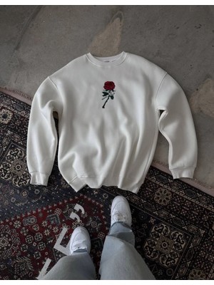 Nemere Bisiklet Yaka Ön ve Arka Baskılı Sweatshirt - Beyaz