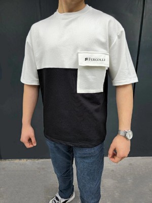 Nemere Torba Cep Detaylı  Parçalı T-Shirt - Siyah