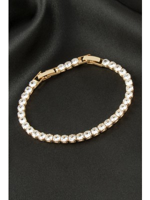 Yuvarlak Zirkon Taşlı Lüks Kararmaz Bileklik 4 mm Nemere