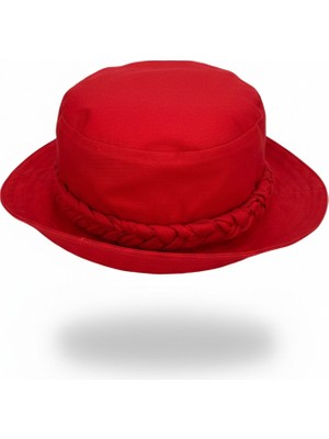 Lilyum Tekstil  Bucket Şapka Kırmızı- Örgü Detaylı