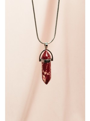 Nemere Rodokrozit Doğal Taşı Zincirli El Yapımı Tasarımlı Kolye Uç: 3,5 cm Zincir: 20 cm Kutulu Nem