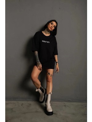 Nemere Oversize Baskılı Tişört – Golf Gtı Retro Araba Desenli,  Siyah