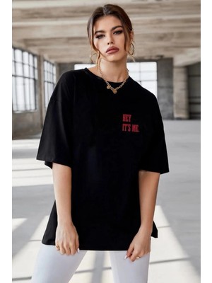 Nemere Baskılı Oversize T-Shirt - Siyah