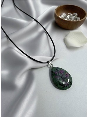 Meneva Aksesuar Anyolit Doğal Taş Deri Ipli Damla Kolye