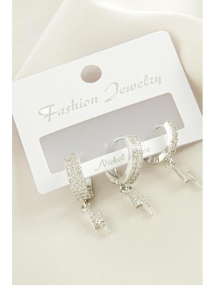 3 Adet Şimşek Zirkon Taşlı Küpe Nemere