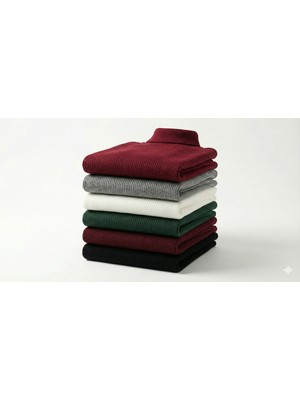 Nemere 6'lı Siyah, Beyaz, Bordo, Gri, Haki   Kaşkorse Boğazlı Full Likralı Fitilli Body Kazak