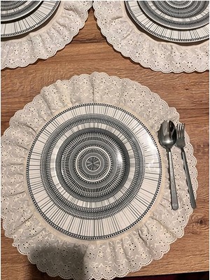 Nurgita Home Natürel Ham Keten Fisto Fırfırlı Amerikan Servisi Supla Takımı 6 Lı