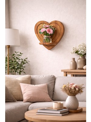 Dingoda ❤️ Kalp Formlu Masif Ahşap Duvar Rafı – Dekoratif & Şık Tasarım