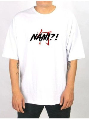 Nemere Bisiklet Yaka Baskılı Oversize T-Shirt - Beyaz