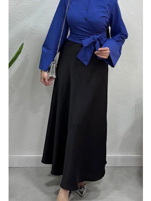 Tesettür Diyarı Kadın Basic Tesettür Saten Etek-Siyah