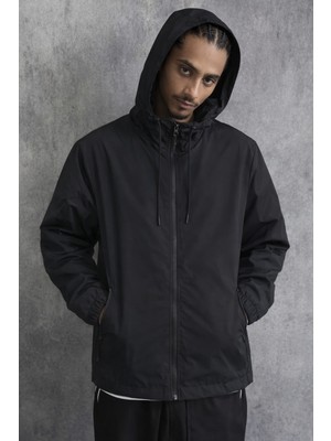 Damga Erkek Comfort Fit Astarlı Salaş Siyah Yağmurluk & Rüzgarlık