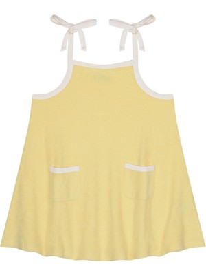 Antebies Organik Gots Sertifikalı Sarı Havlu Beyaz Kontrastlı,ayarlanabilir Fiyonk Ince Askılı Çocuk Elbise