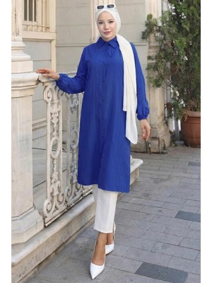Yazlık Uzun Pamuklu Tunik Saks Mavisi HM2109