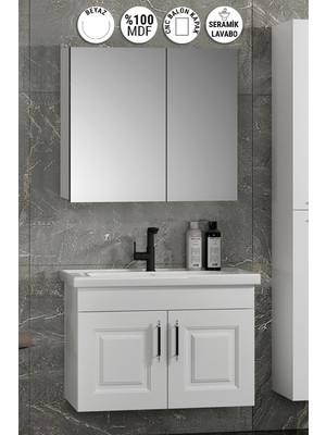 Özceden Salkım 65 cm Beyaz Balon Mdf Seramik Lavabolu Asma Banyo Dolabı Takımı