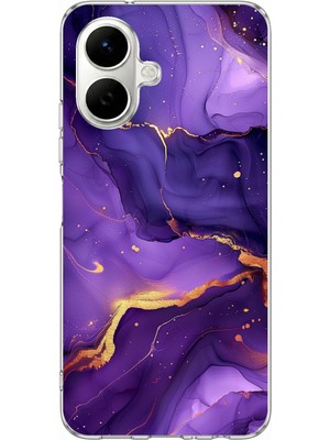 TechTree Infinix Smart 10 Uyumlu Ametist Taşı Mor Mermer Baskılı Silikon Kılıf