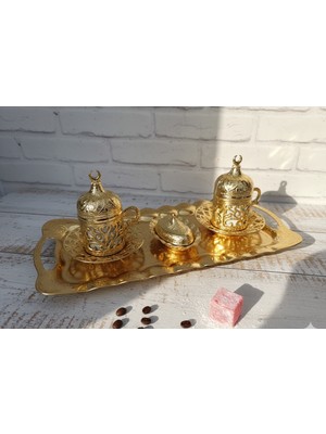 Meya Design Dekoratif Kahve Fincanı Seti Tepsili – Zamak Gövdeli Lüks Ev Dekoru 30 × 15 cm