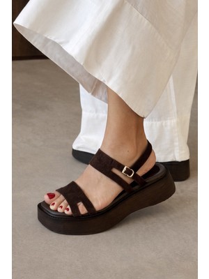 Nope21 Mare Kahverengi Hakiki Deri Sandalet