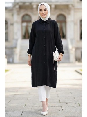 Uzun Düğmeli Tunik Siyah HM262109