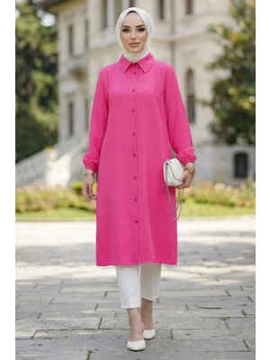 Uzun Düğmeli Tunik Fuşya HM262109