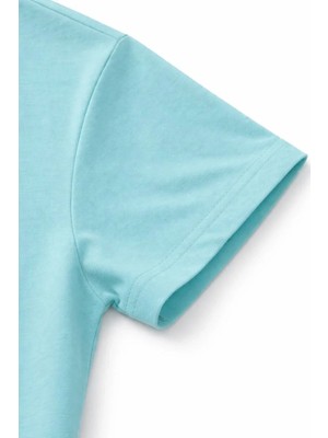 Genç Kız Çocuk V Yaka Tişört Yazlık Model Günlük Basic Body - Turkuvaz