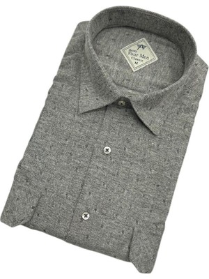 Gömlek Galerisi Klasik Geniş Kesim Nokta Desen Flanel Dokuma Çift Cepli Uzun Kollu Erkek Gömlek