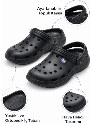 Liarca Siyah Plaj Bahçe Günlük Çeyiz Rahat Kaymaz Taban Ortopedik Kadın Erkek Unisex Kapalı Terlik