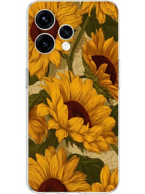 TechTree Oppo  Reno 15 - Reno 15F Uyumlu Altın Sarısı Ayçiçeği Bahçesi Baskılı Silikon Kılıf