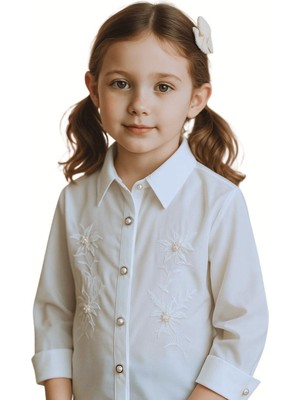 Elayza Inci Çakmalı Çiçek Nakışlı Kız Çocuk Gömlek