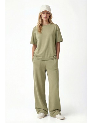 Ritnice Kadın Elix Modal Touch Bisiklet Yaka Bel Lastikli Cepli Haki Alt Üst Takım