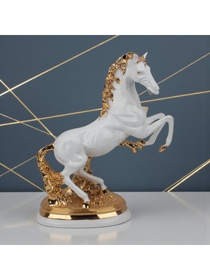 Elifeshop Lüks Reçine Büyük Boy Şahlanan At Heykeli 39 cm Dekoratif Biblo Vitrin Konsol Süsü Ev Ofis Hediyesi