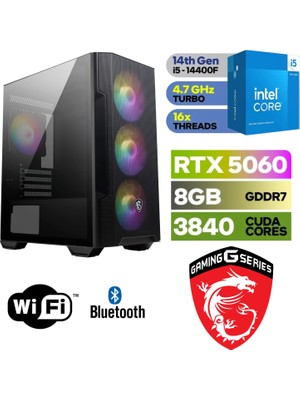 MSI Şafak-Gaming Pc Ddr5-Intel Core I5 14400F-RTX 5060 8gb-16 GB Ddr5 Ram-1 Tb Nvme 5000 4000-WİN11PRO - Wifi Bluetooth-