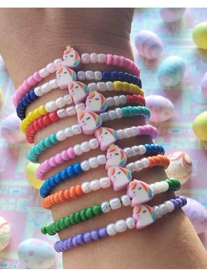 Amabel Jewelerys Çocuklara Özel Karne-Bayram-Doğun Günü Hediyesi Unicorn Fimo 10'lu Kız Çocuk Bileklik Seti