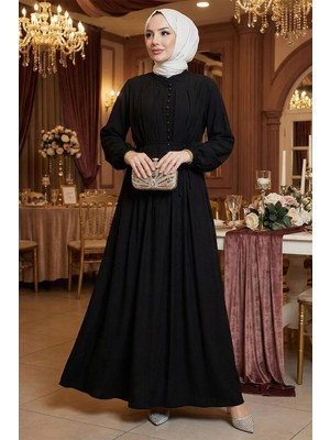 Esila Bağcıklı Britli Tesettür Elbise Siyah HM2884
