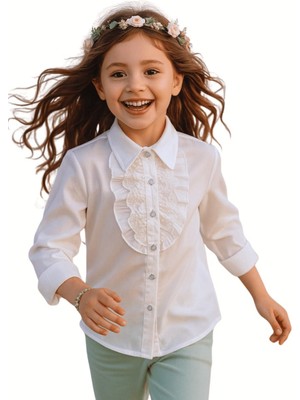 Elayza Dantel Brodeli Fırfırlı Kız Çocuk Gömlek