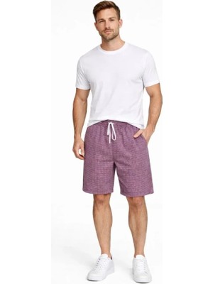 Erkek Pötikareli Şort – Beli Lastikli Bağcıklı, Cepli, Rahat Kesim Günlük Yazlık Şort - Gül Kurusu