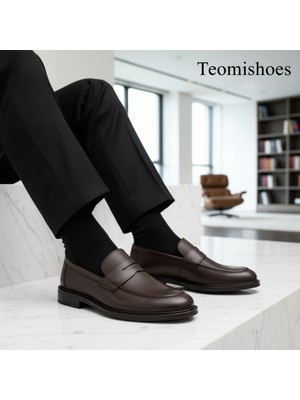 Kahverengi Bağcıksız Erkek Loafer Ayakkabı