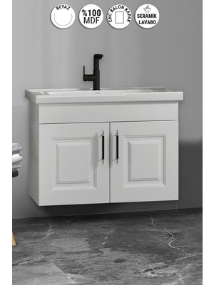 Özceden Salkım 65 cm Beyaz Balon Mdf Seramik Lavabolu Asma Banyo Alt Dolabı