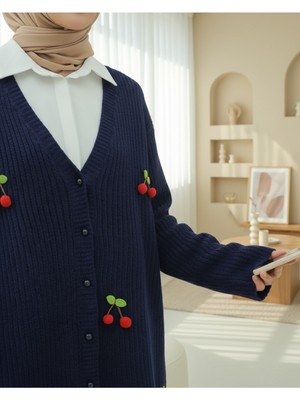 Modamorfo Kirazlı Top Düğmeli Triko Hırka -Laci