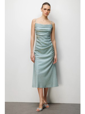 Ekol Kadın Ip Askılı Simli Yansımalı Abiye Elbise 6062 Mint