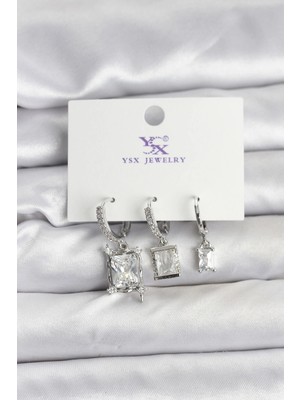 Luz&Pos Gümüş Renk Zirkon Taşlı Kadın Küpe