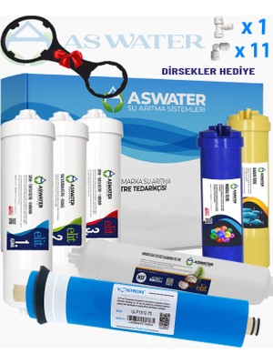As Water Tüm Kapalı Kasa (Inline) Cihazlar ile Uyumlu 7'li Elite Filtre Seti Vontron Membranlı