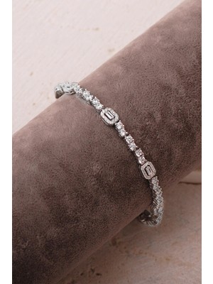 Sümer Telkari Baget Taşlı Zikzak Su Yolu Rodyumlu 925 Ayar Gümüş Bileklik 4910