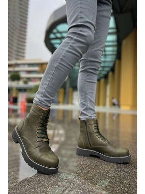 Roof Atelier Erkek Haki Bağcıklı Kalın Taban Bot  - 009 - Cst Military