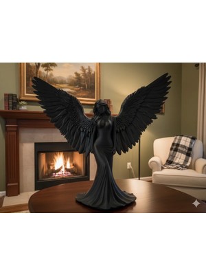 3D VAN TASARIM Siyah Kanatlı Melek Figürü